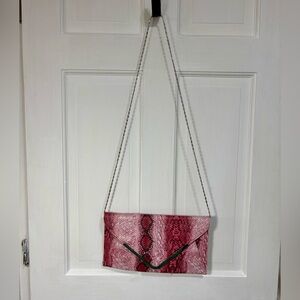 Faux Pink Snakeskin Clutch Evening Party Bag 12” Long And 6.75” Tall